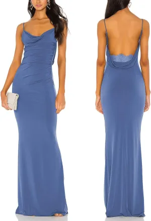 Aigeman Women Spaghetti Straps Mermaid Evening Party Dress Drape Neck Lace Backless Formal Maxi Dress Surreal Gown 21