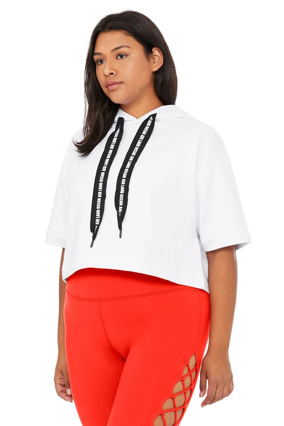 Air Land Ocean Short Sleeve Crop Hoodie - White