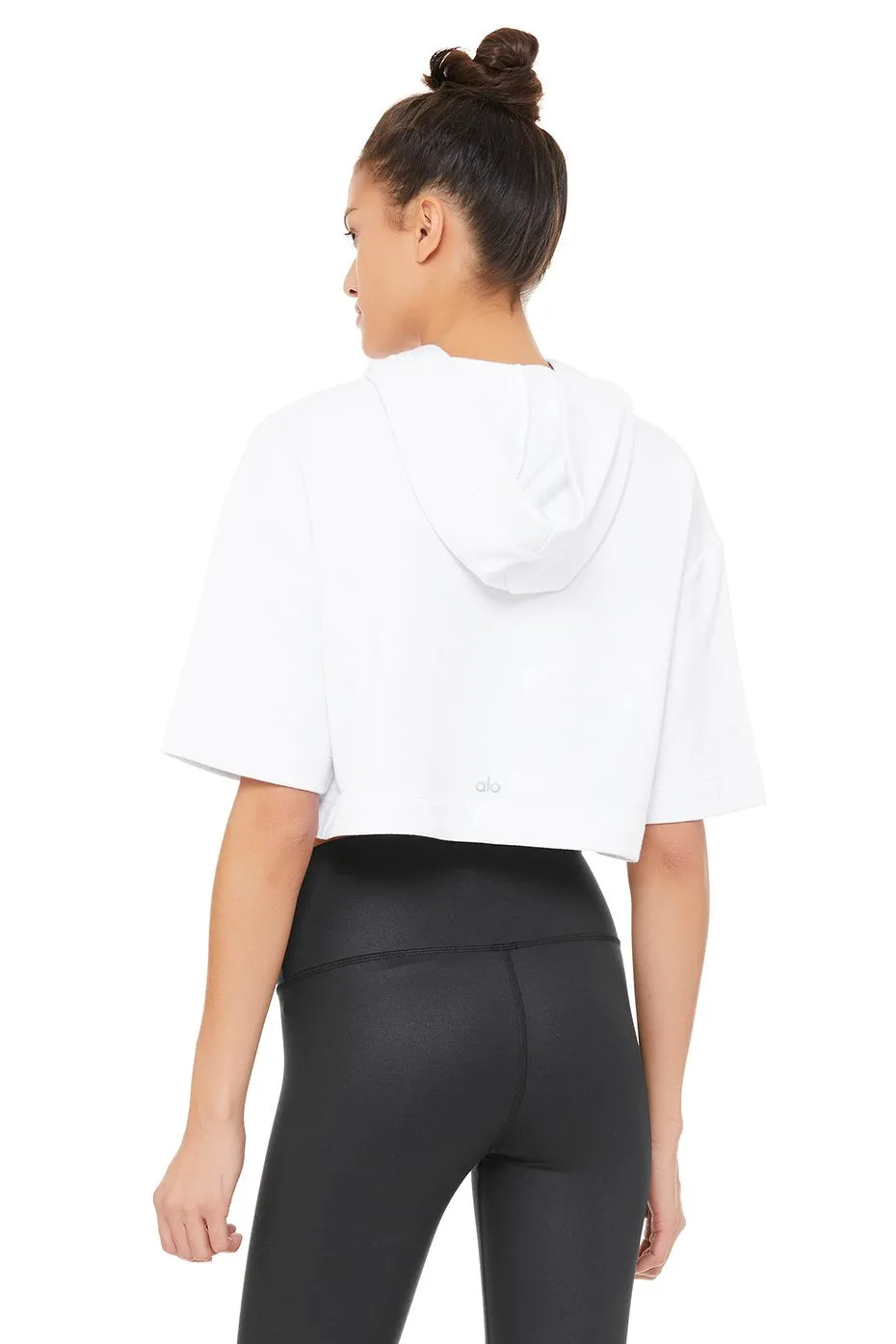 Air Land Ocean Short Sleeve Crop Hoodie - White