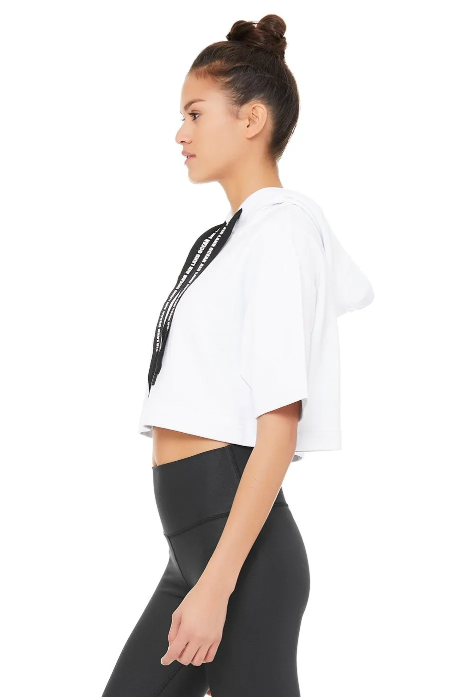 Air Land Ocean Short Sleeve Crop Hoodie - White
