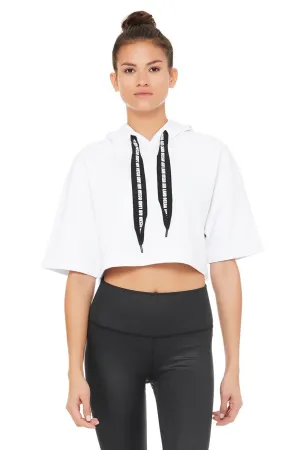 Air Land Ocean Short Sleeve Crop Hoodie - White
