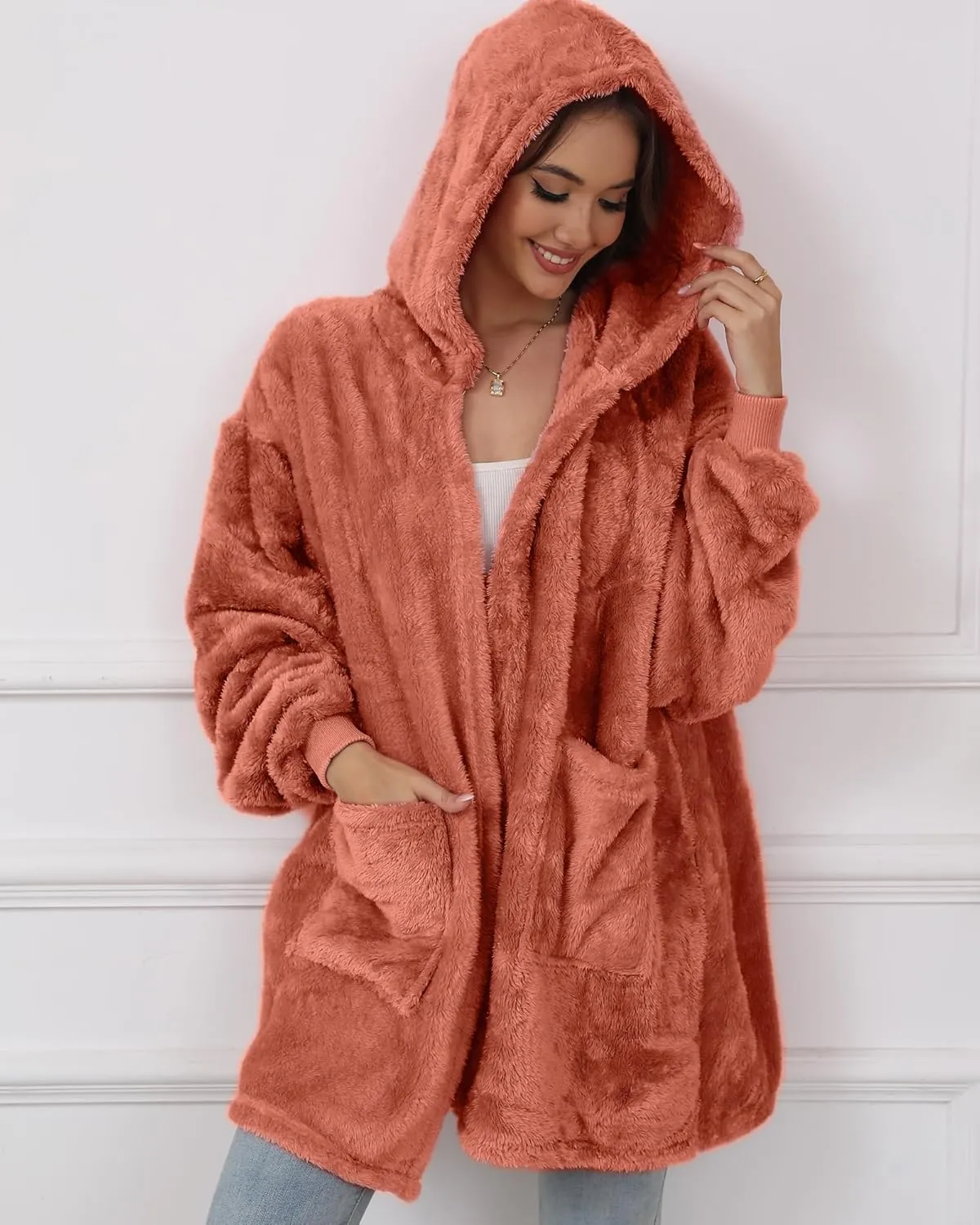 Argstar Hooded Cardigan for Women and Men, Oversized Sweatshirt Fuzzy Fleece Blanket Hoodie Jacket - One Size Fits All
