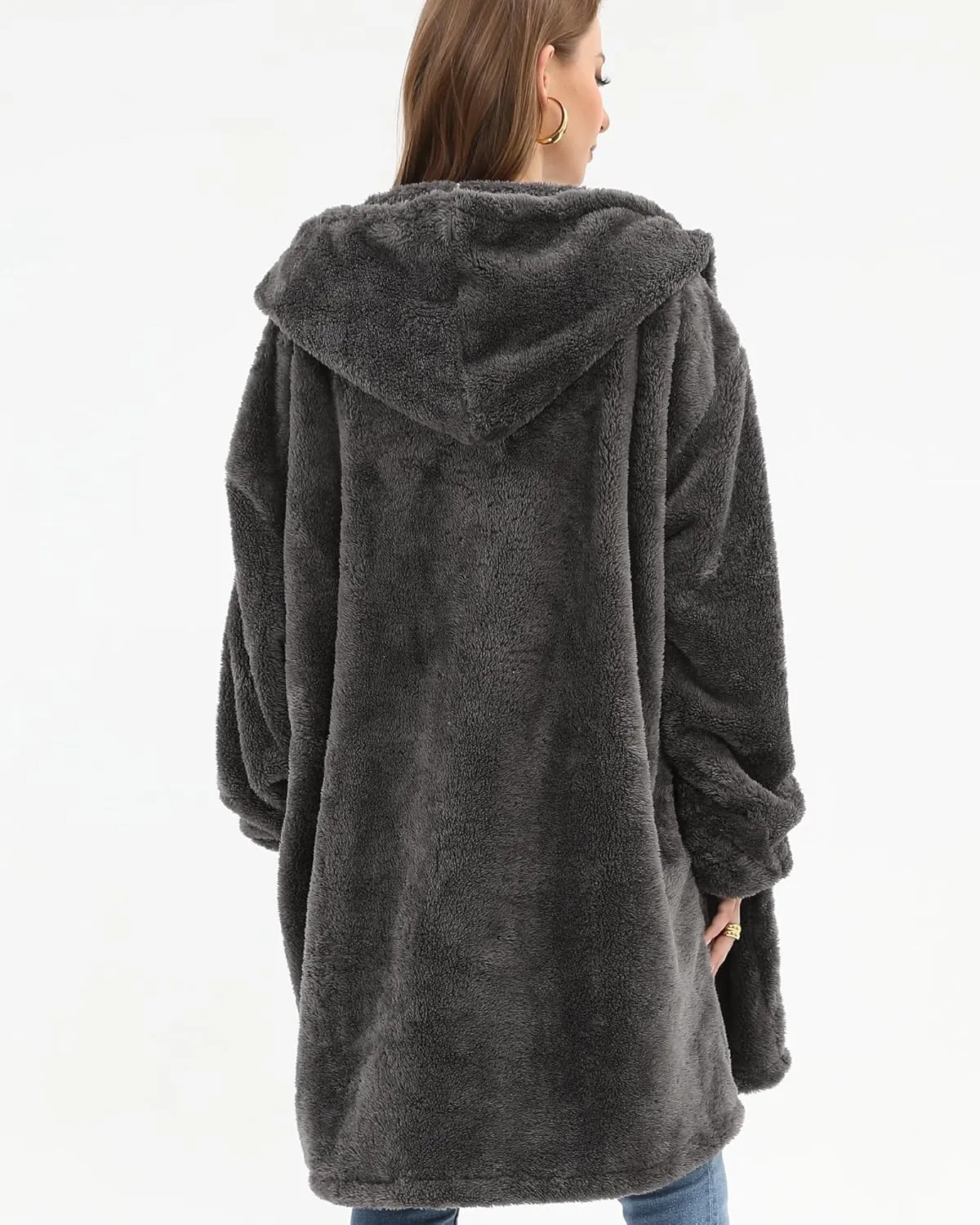 Argstar Hooded Cardigan for Women and Men, Oversized Sweatshirt Fuzzy Fleece Blanket Hoodie Jacket - One Size Fits All
