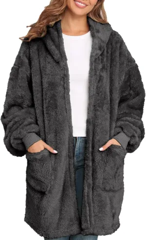 Argstar Hooded Cardigan for Women and Men, Oversized Sweatshirt Fuzzy Fleece Blanket Hoodie Jacket - One Size Fits All