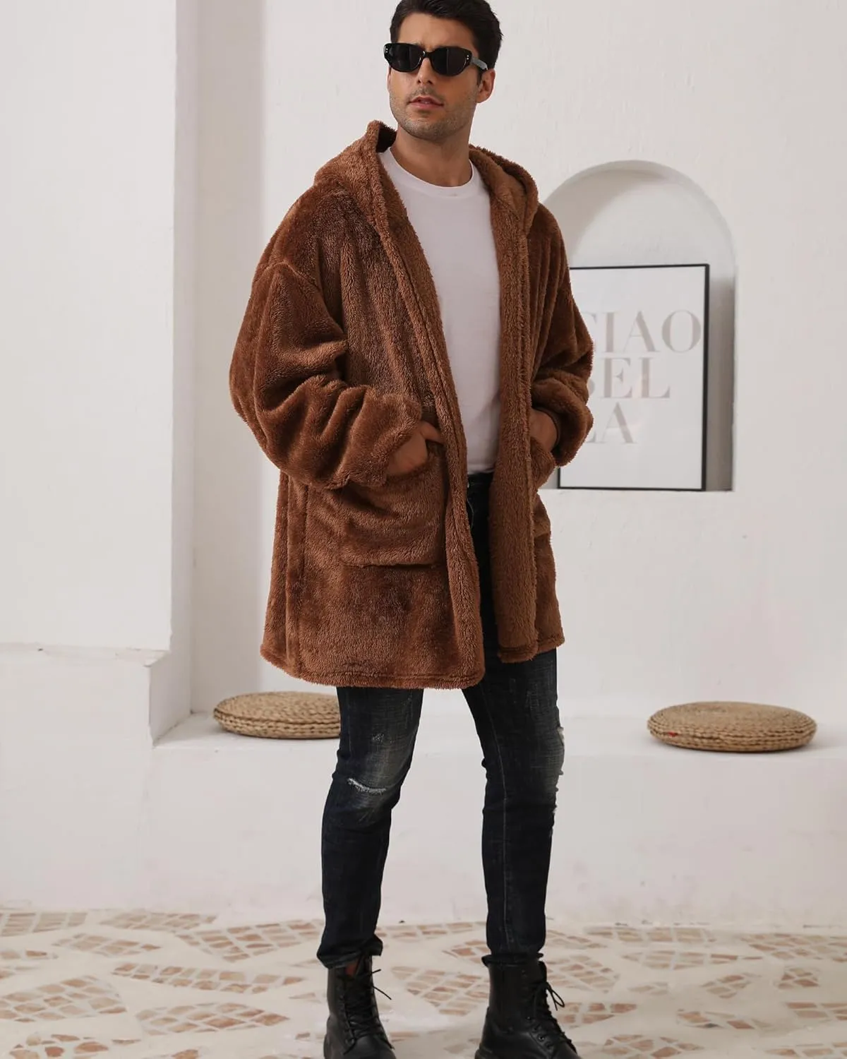 Argstar Hooded Cardigan for Women and Men, Oversized Sweatshirt Fuzzy Fleece Blanket Hoodie Jacket - One Size Fits All