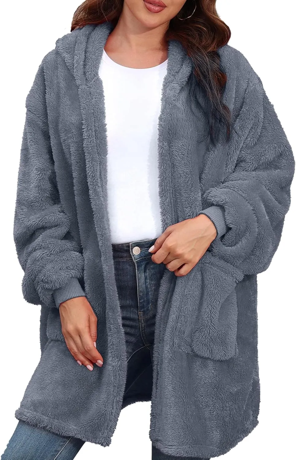 Argstar Hooded Cardigan for Women and Men, Oversized Sweatshirt Fuzzy Fleece Blanket Hoodie Jacket - One Size Fits All