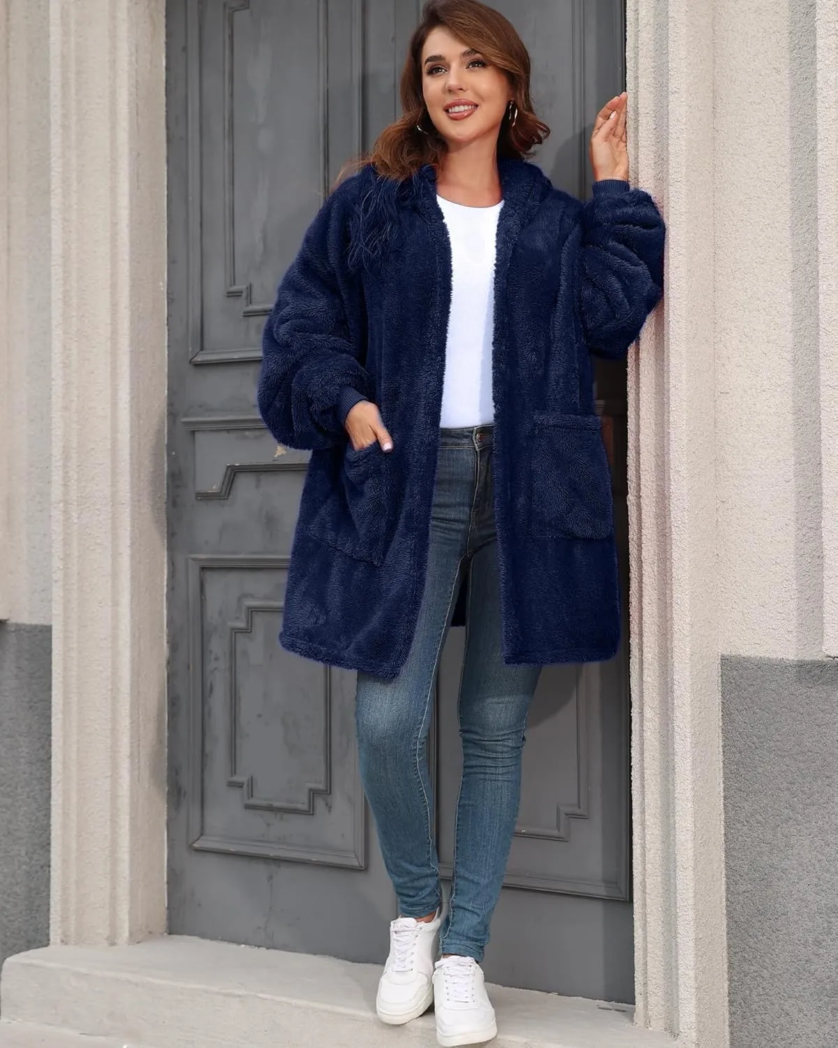Argstar Hooded Cardigan for Women and Men, Oversized Sweatshirt Fuzzy Fleece Blanket Hoodie Jacket - One Size Fits All