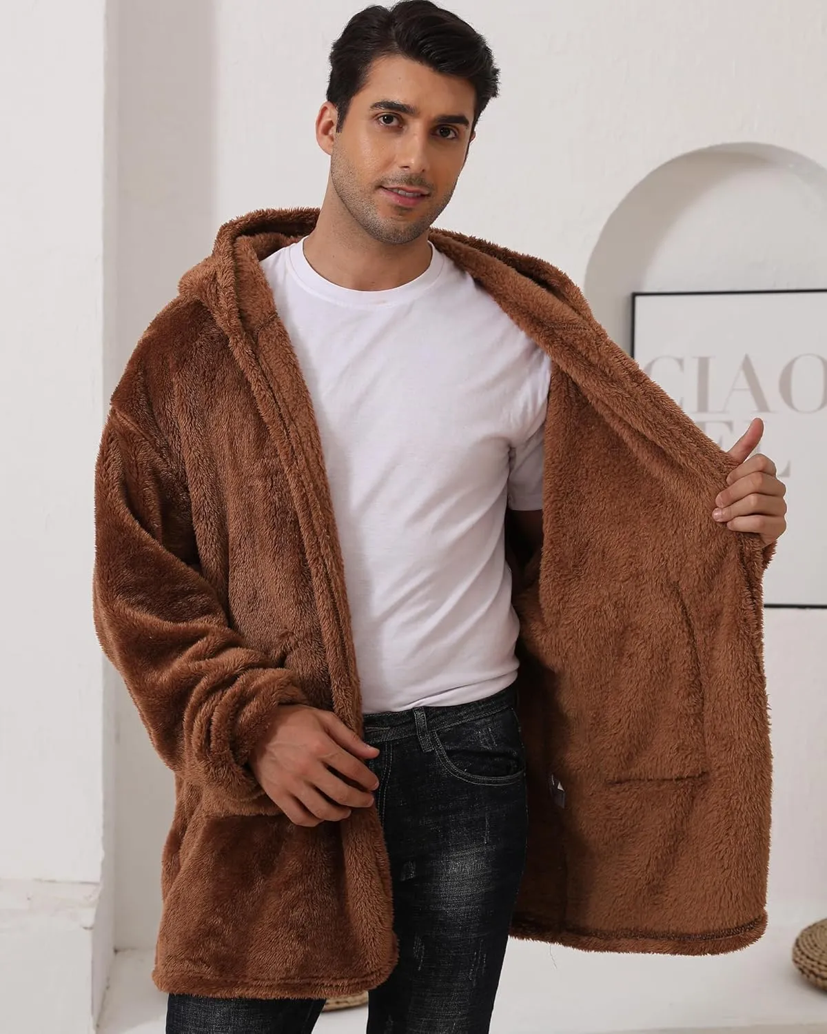 Argstar Hooded Cardigan for Women and Men, Oversized Sweatshirt Fuzzy Fleece Blanket Hoodie Jacket - One Size Fits All