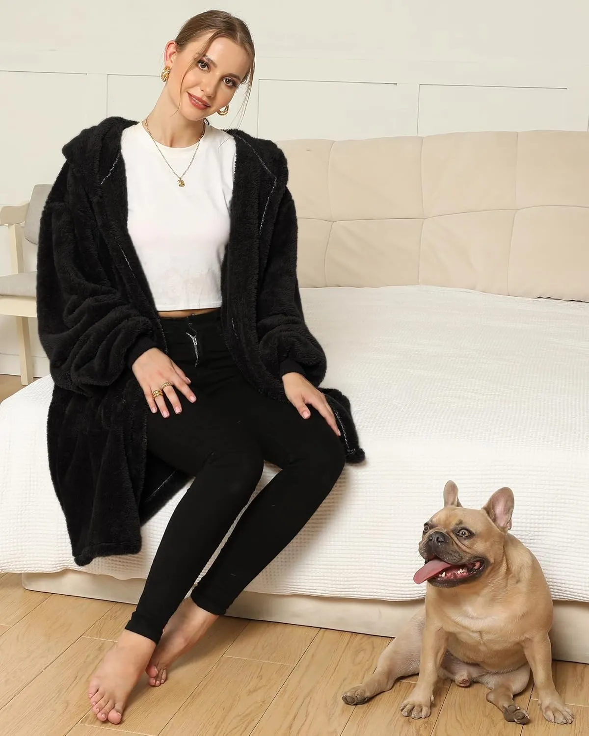 Argstar Hooded Cardigan for Women and Men, Oversized Sweatshirt Fuzzy Fleece Blanket Hoodie Jacket - One Size Fits All