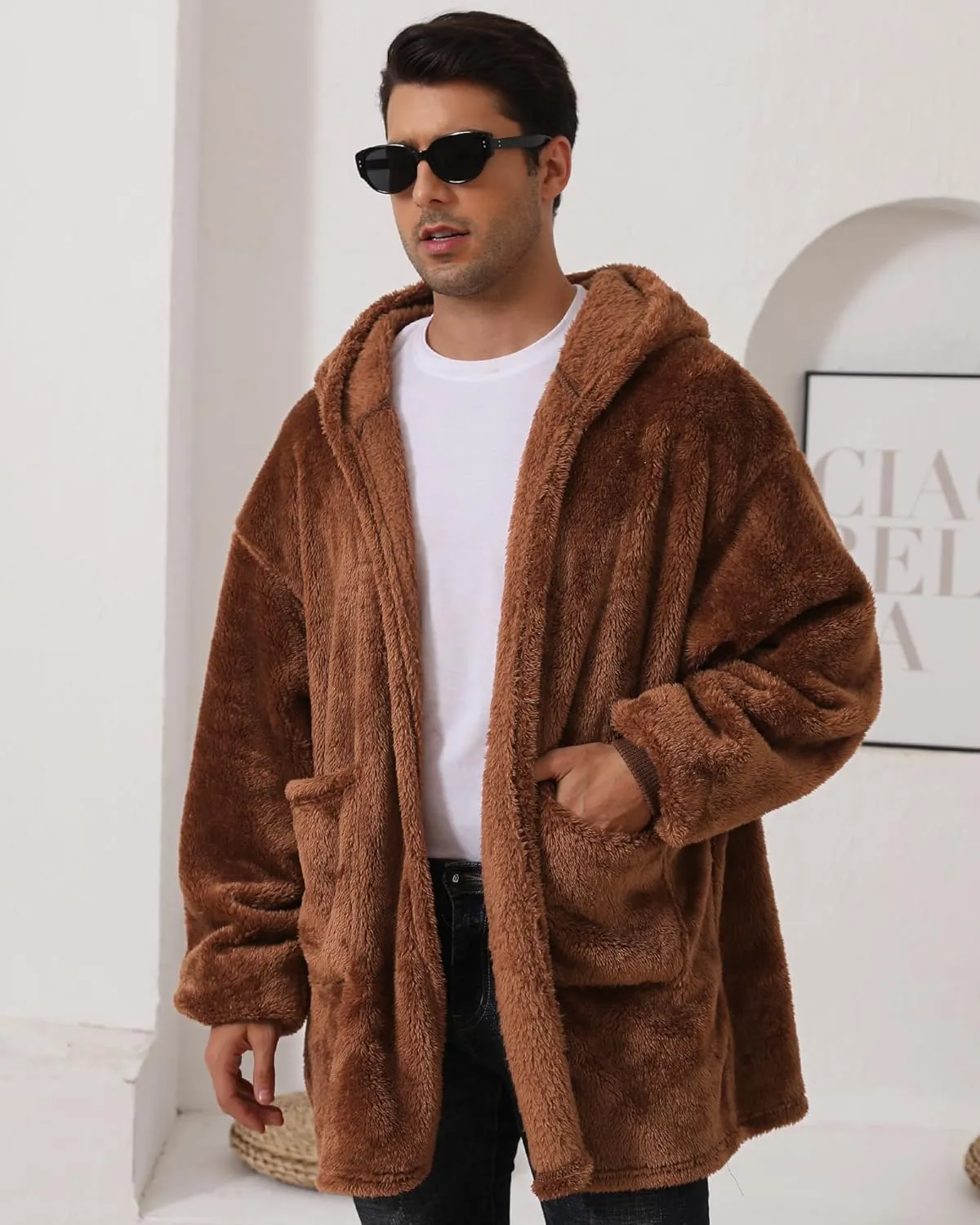 Argstar Hooded Cardigan for Women and Men, Oversized Sweatshirt Fuzzy Fleece Blanket Hoodie Jacket - One Size Fits All