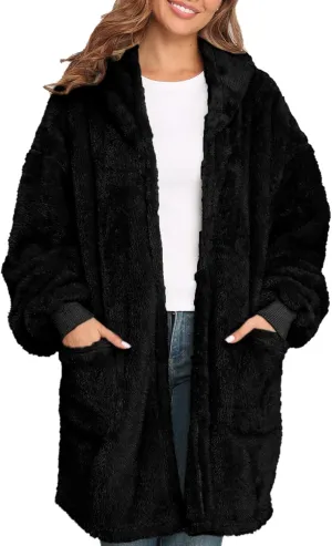 Argstar Hooded Cardigan for Women and Men, Oversized Sweatshirt Fuzzy Fleece Blanket Hoodie Jacket - One Size Fits All