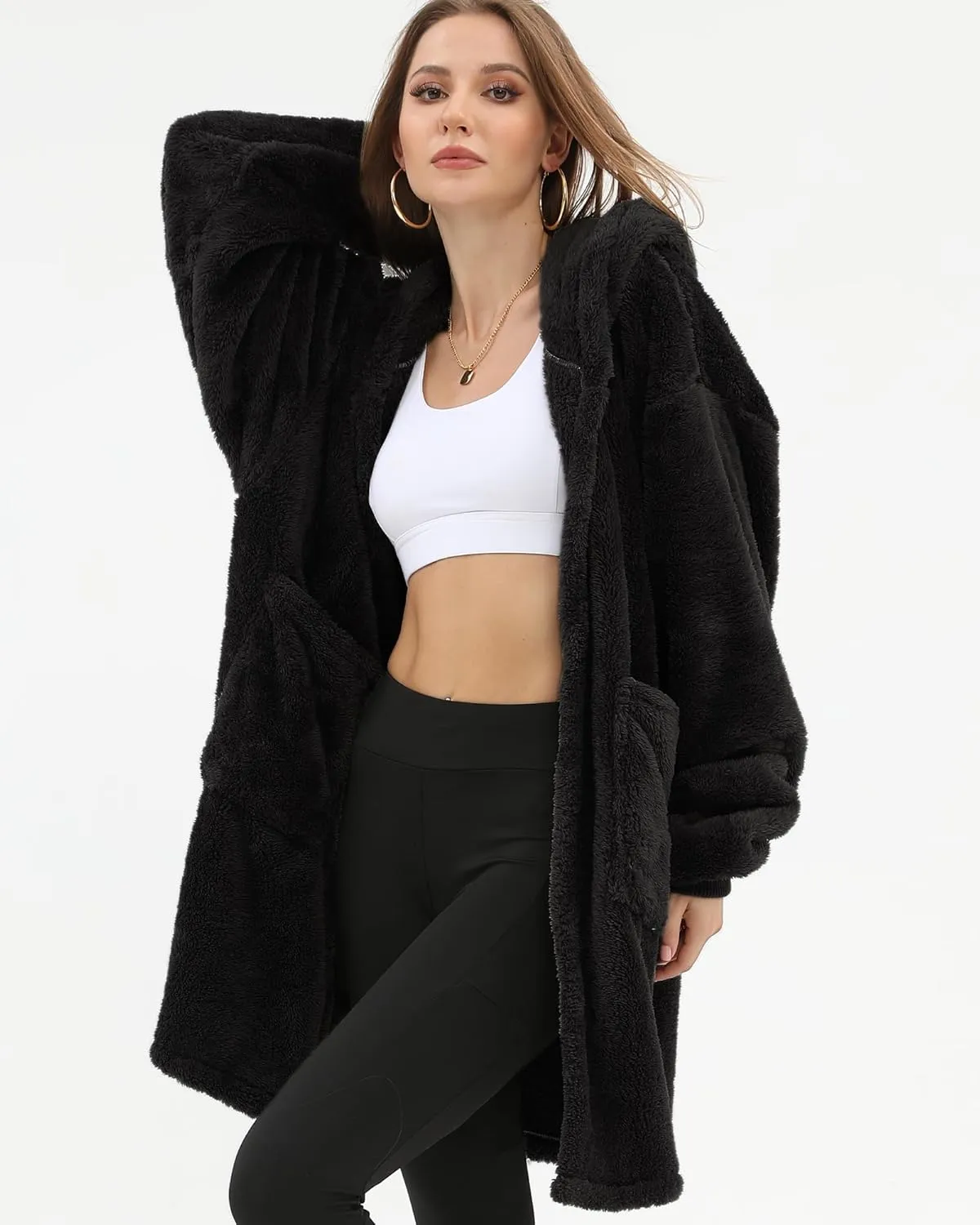 Argstar Hooded Cardigan for Women and Men, Oversized Sweatshirt Fuzzy Fleece Blanket Hoodie Jacket - One Size Fits All