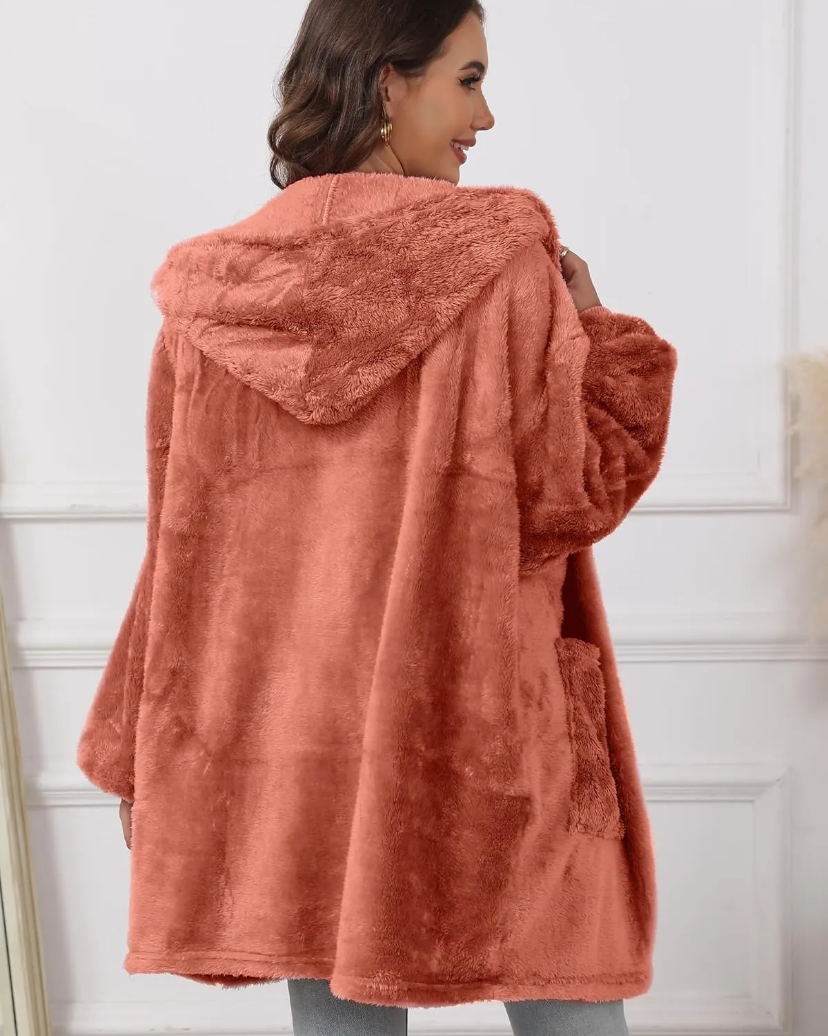 Argstar Hooded Cardigan for Women and Men, Oversized Sweatshirt Fuzzy Fleece Blanket Hoodie Jacket - One Size Fits All