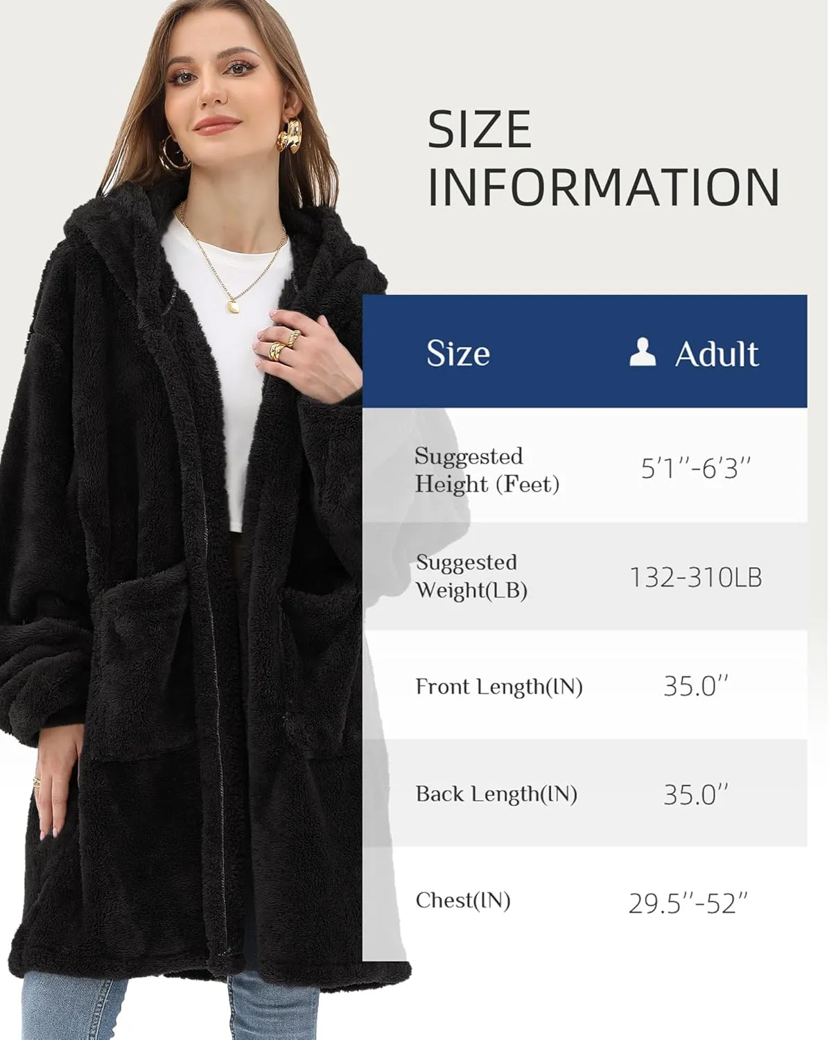 Argstar Hooded Cardigan for Women and Men, Oversized Sweatshirt Fuzzy Fleece Blanket Hoodie Jacket - One Size Fits All