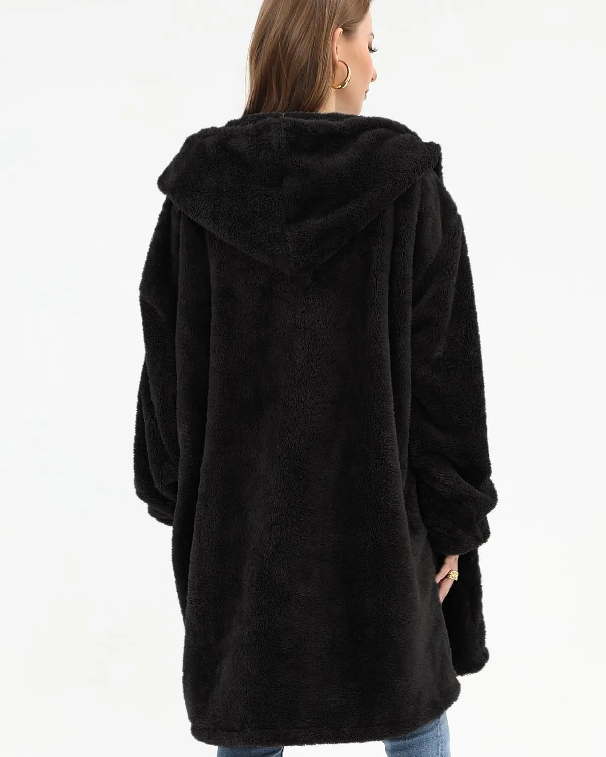 Argstar Hooded Cardigan for Women and Men, Oversized Sweatshirt Fuzzy Fleece Blanket Hoodie Jacket - One Size Fits All