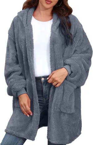 Argstar Hooded Cardigan for Women and Men, Oversized Sweatshirt Fuzzy Fleece Blanket Hoodie Jacket - One Size Fits All