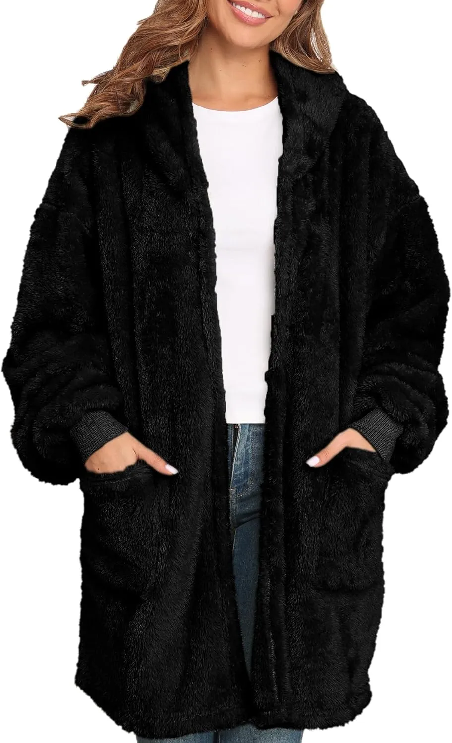 Argstar Hooded Cardigan for Women and Men, Oversized Sweatshirt Fuzzy Fleece Blanket Hoodie Jacket - One Size Fits All