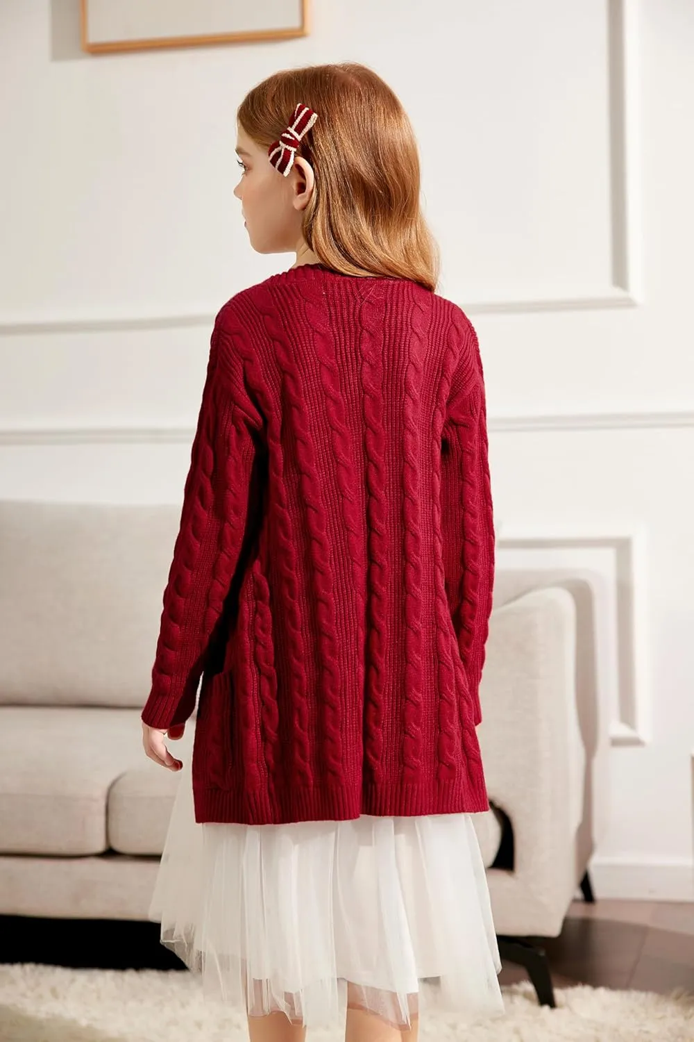 Arshiner Girls Open Front Cardigan Long Sleeve Casual Kids Fall Clothes Solid Thick Chunky Sweater Coat with Pockets