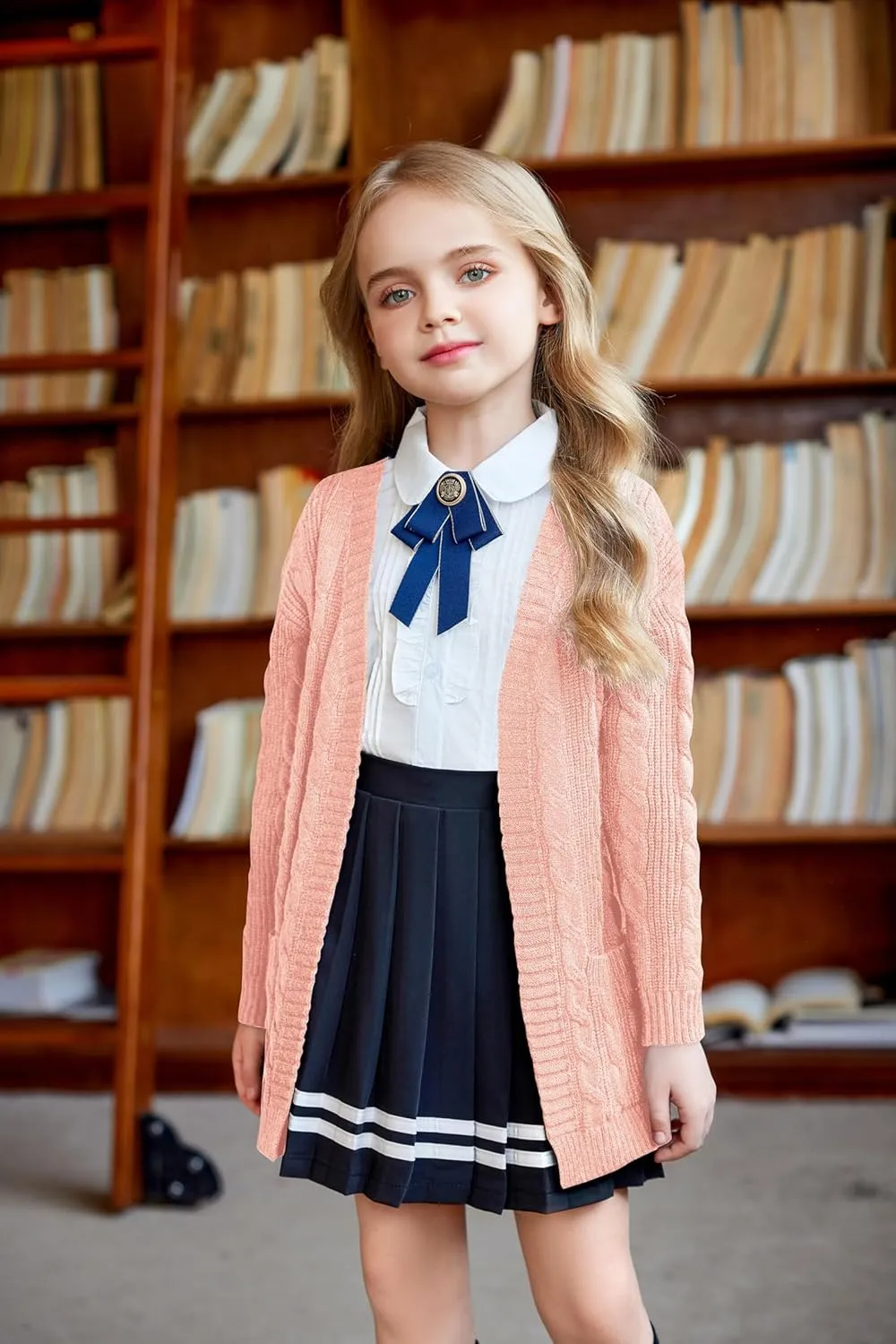 Arshiner Girls Open Front Cardigan Long Sleeve Casual Kids Fall Clothes Solid Thick Chunky Sweater Coat with Pockets