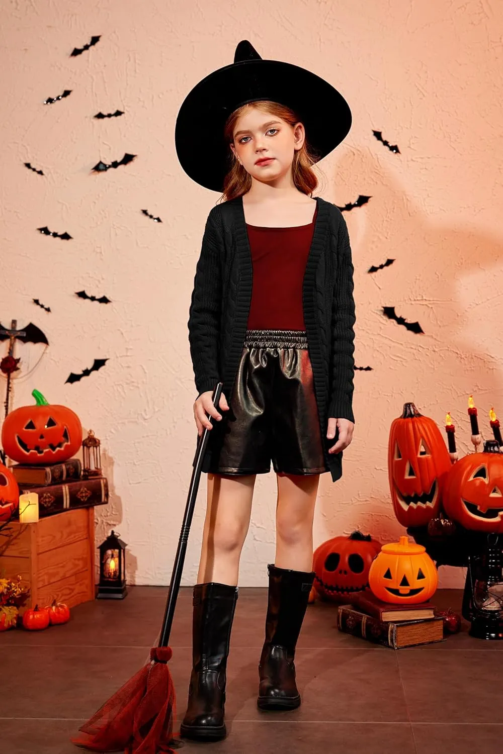 Arshiner Girls Open Front Cardigan Long Sleeve Casual Kids Fall Clothes Solid Thick Chunky Sweater Coat with Pockets