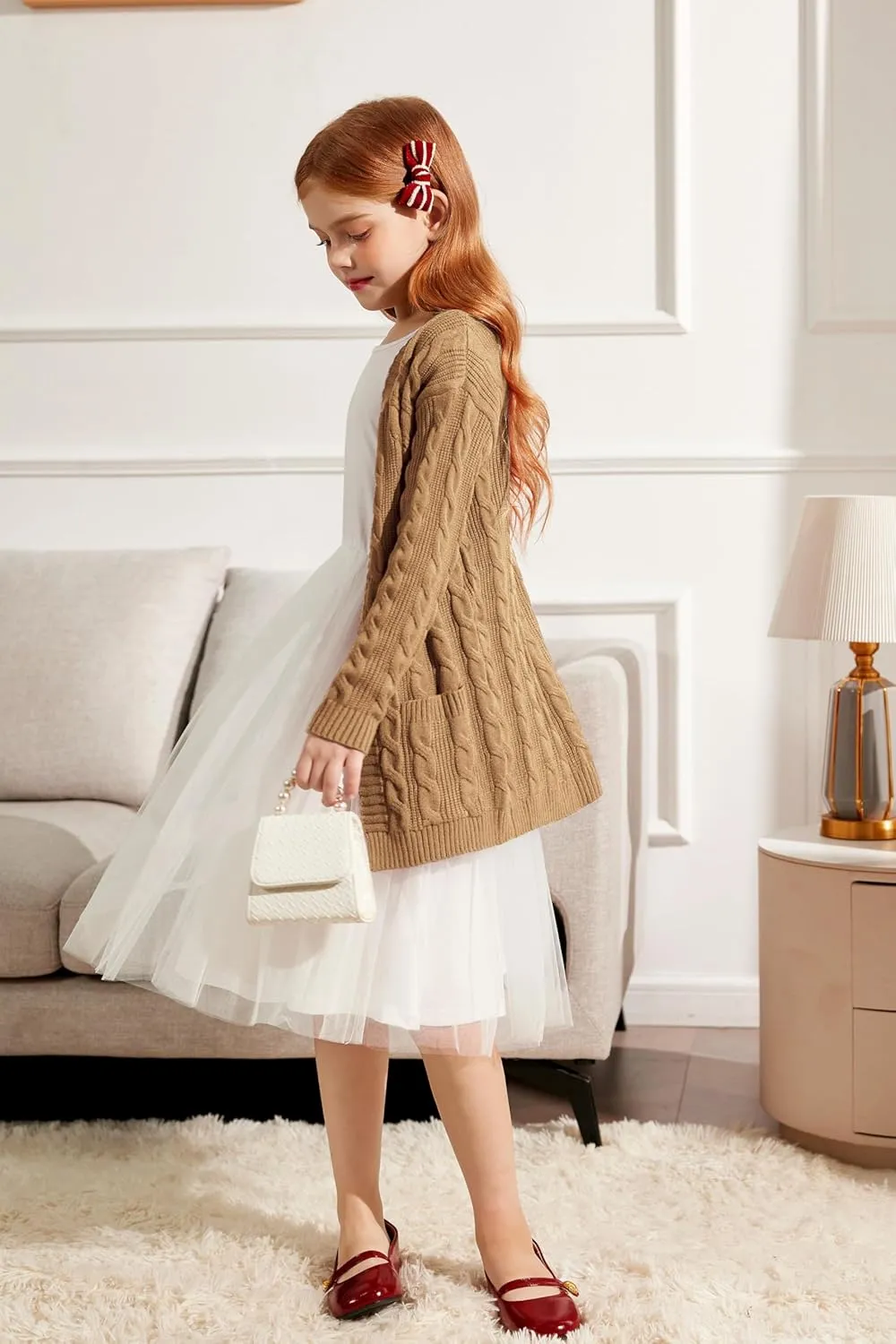 Arshiner Girls Open Front Cardigan Long Sleeve Casual Kids Fall Clothes Solid Thick Chunky Sweater Coat with Pockets