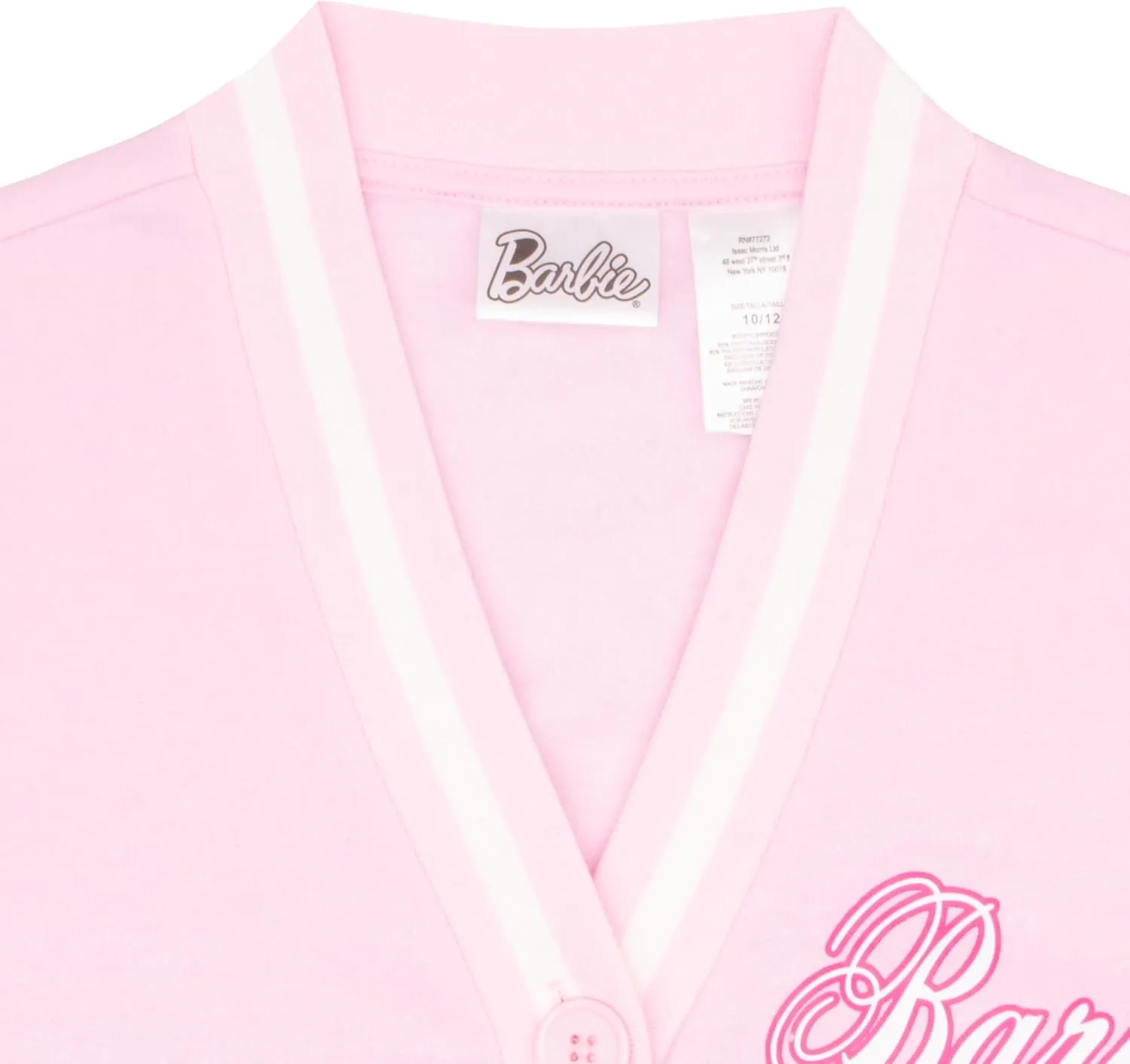 Barbie Girl's V-Neck Button Up Cardigan with Graphic Print and Embroidered Design - Long Sleeve Sweater with Pockets for Kids