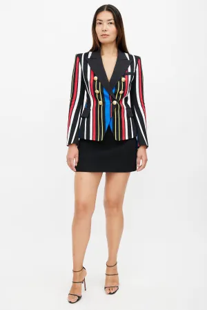 Black & Multi Stripe Classic 6 Button Blazer