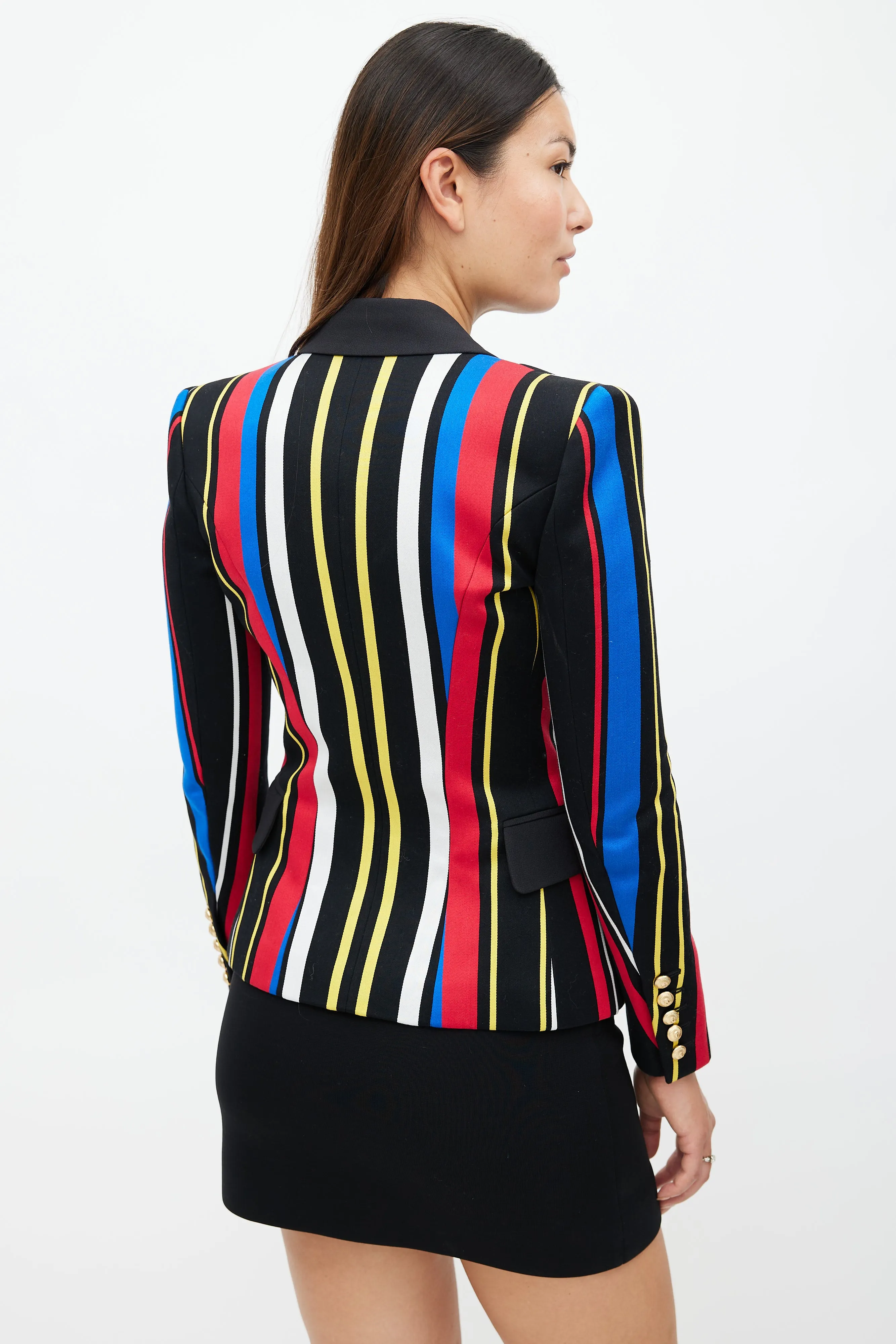 Black & Multi Stripe Classic 6 Button Blazer