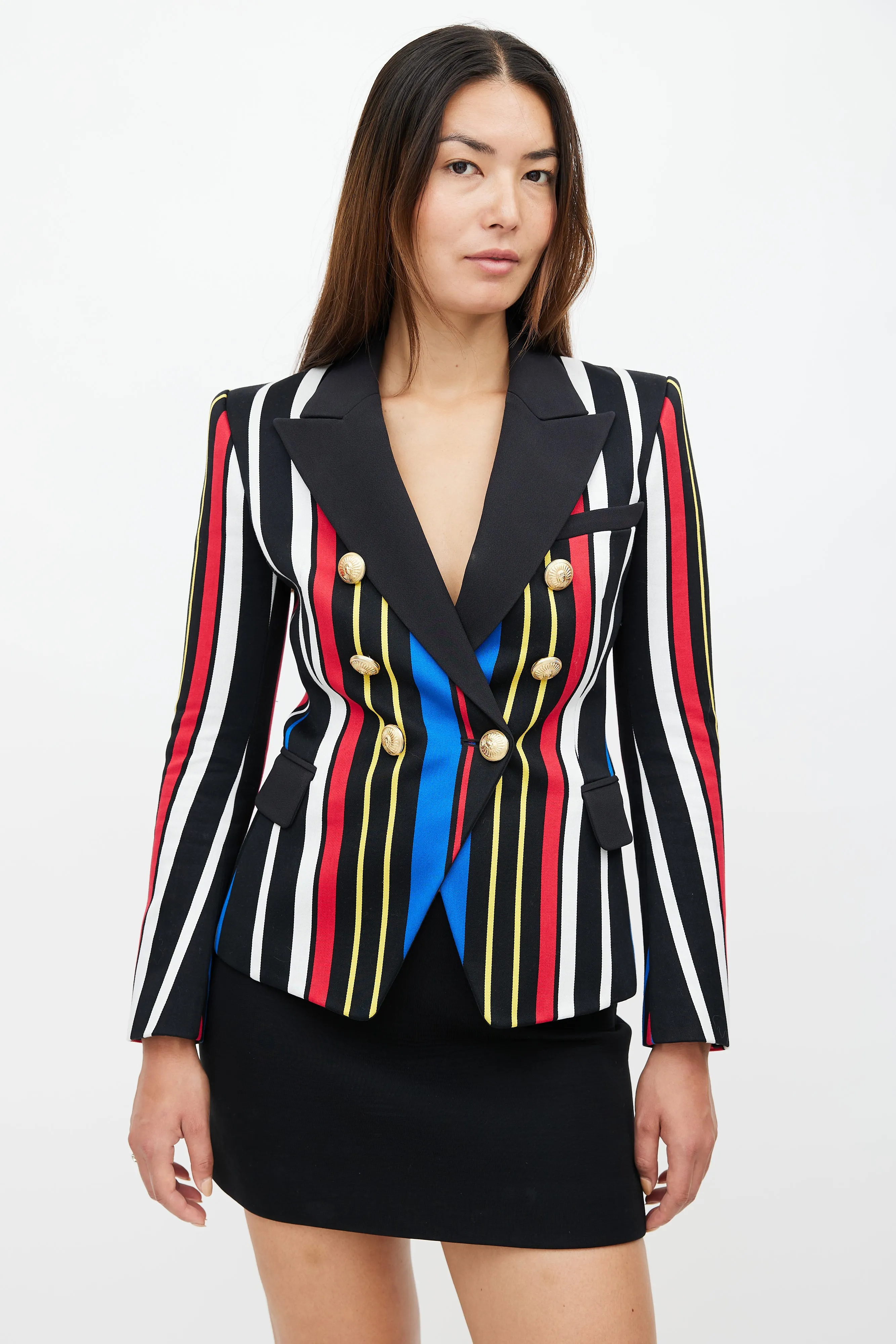 Black & Multi Stripe Classic 6 Button Blazer