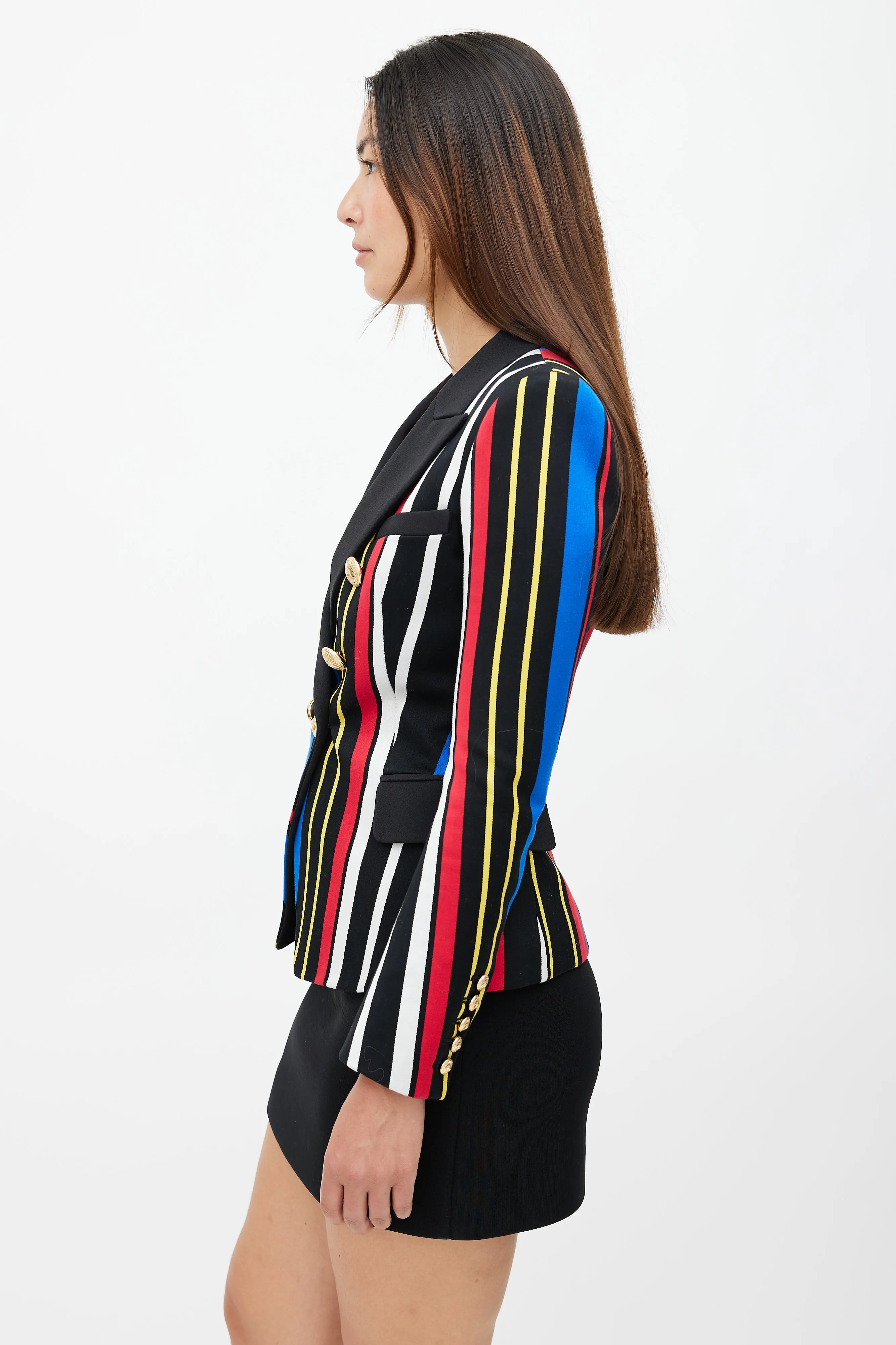 Black & Multi Stripe Classic 6 Button Blazer