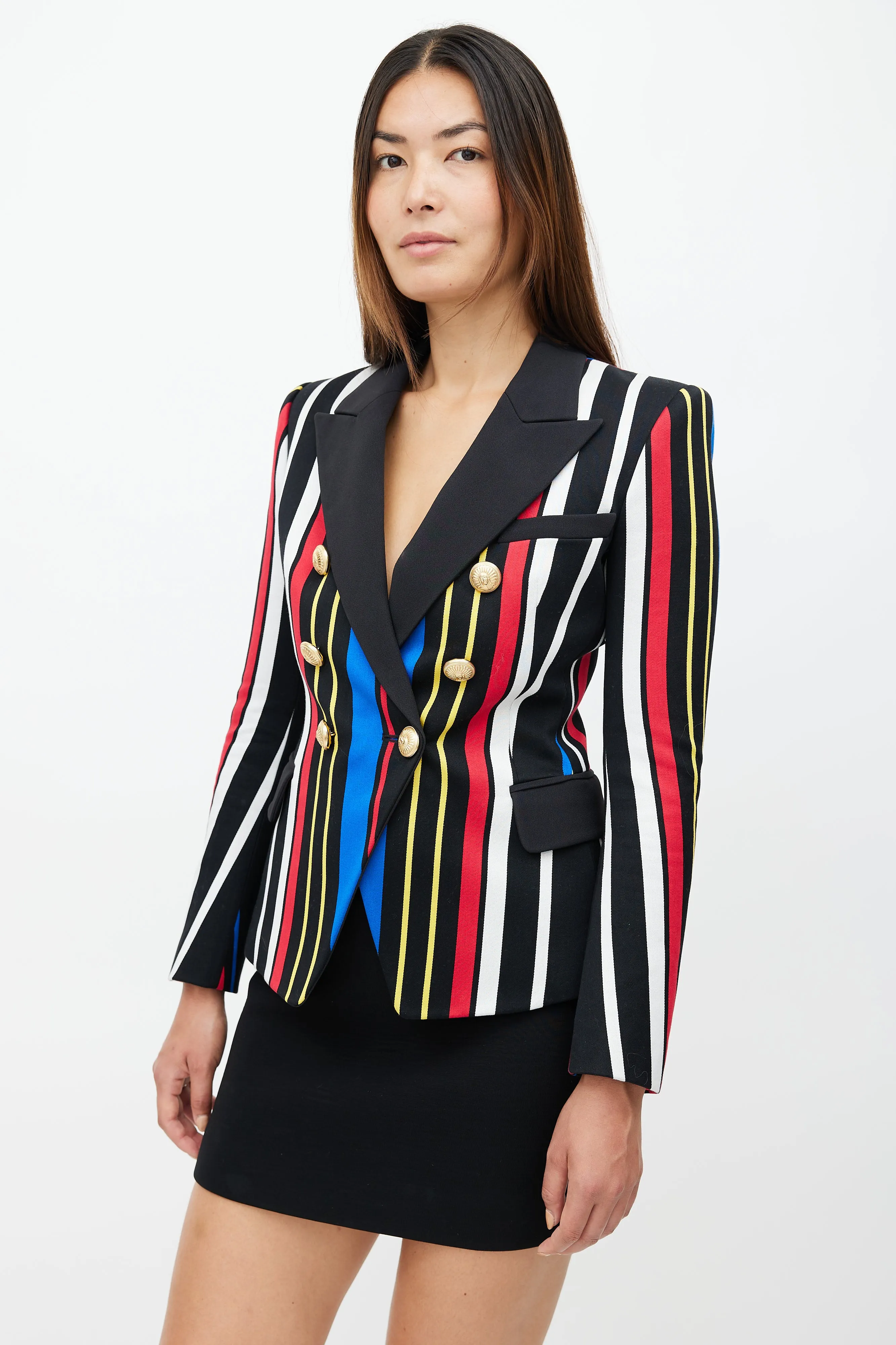 Black & Multi Stripe Classic 6 Button Blazer
