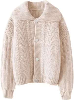 CHARTOU Women Winter Thick Cardigan Lapel Collar Button Down Chunky Knit Coatigan Sweater Jacket