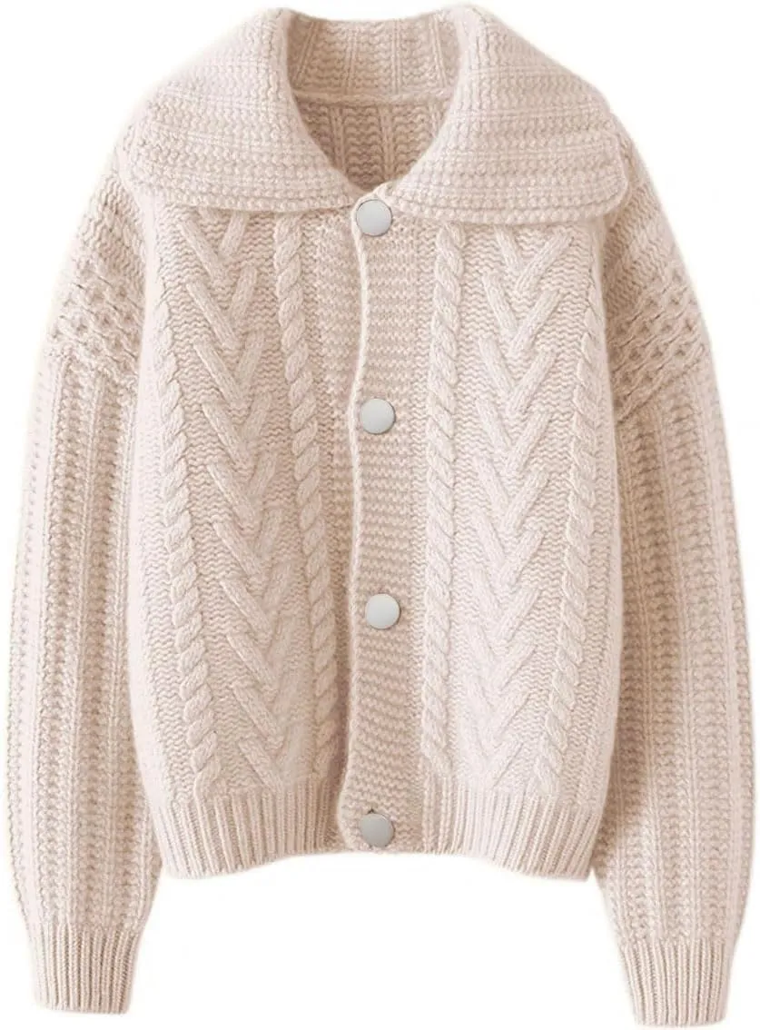 CHARTOU Women Winter Thick Cardigan Lapel Collar Button Down Chunky Knit Coatigan Sweater Jacket