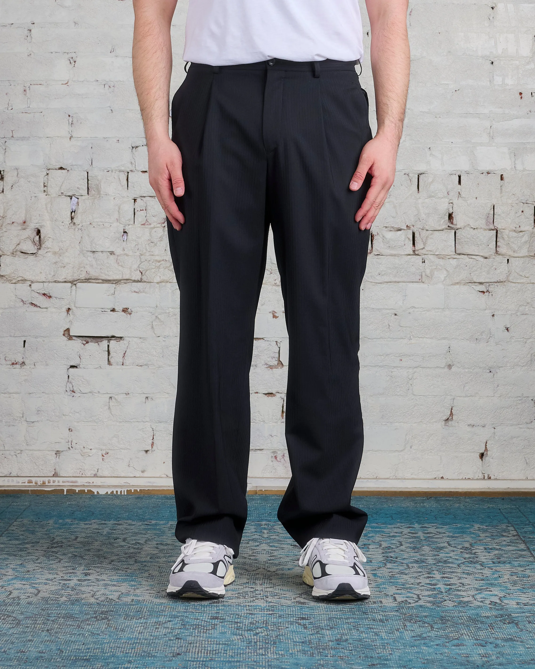 COMME des GARÇONS HOMME Plus Wool Dobby Stripe Pant Black