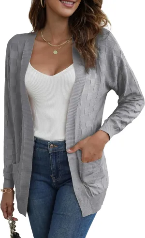 CPOKRTWSO Women's Cardigan Sweaters with Pockets Casual Long Sleeve Open Front Lightweight Cardigans for Women Trendy(S-XL)