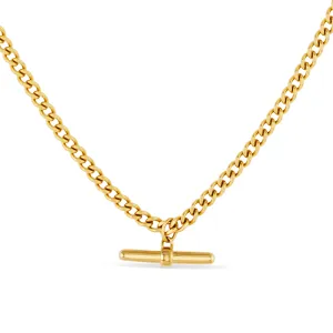 Curb Chain T-Bar Drop Necklace - Gold