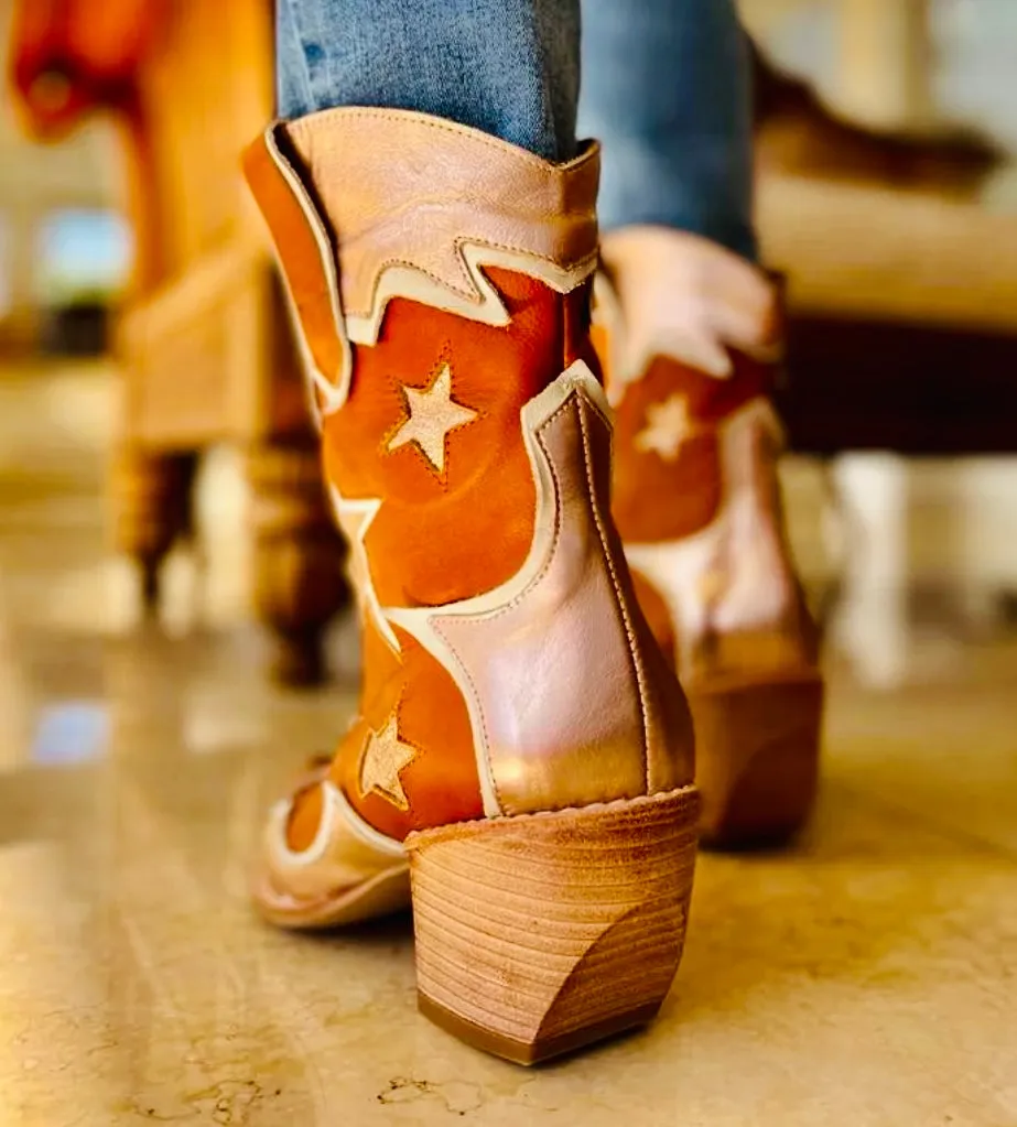 Desperado  Brown and Metallic Leather Handmade Star Cowboy Boots