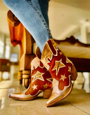 Desperado  Brown and Metallic Leather Handmade Star Cowboy Boots