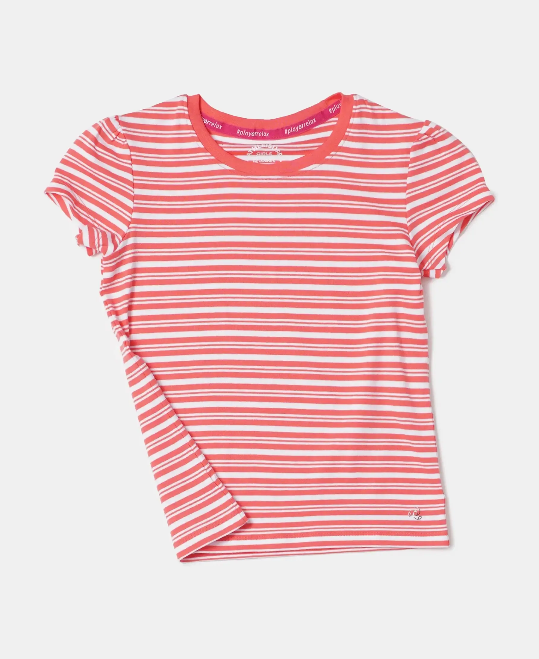Girl's Super Combed Cotton Elastane Stretch Rib Striped Short Sleeve T-Shirt - Dubarry & White