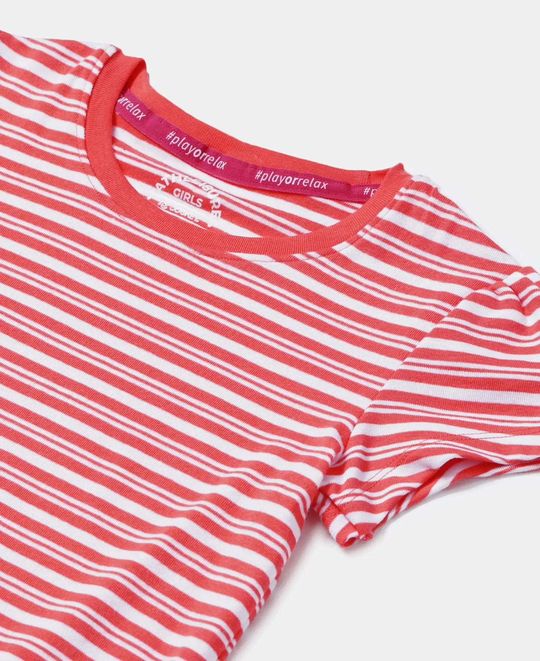 Girl's Super Combed Cotton Elastane Stretch Rib Striped Short Sleeve T-Shirt - Dubarry & White