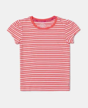 Girl's Super Combed Cotton Elastane Stretch Rib Striped Short Sleeve T-Shirt - Dubarry & White