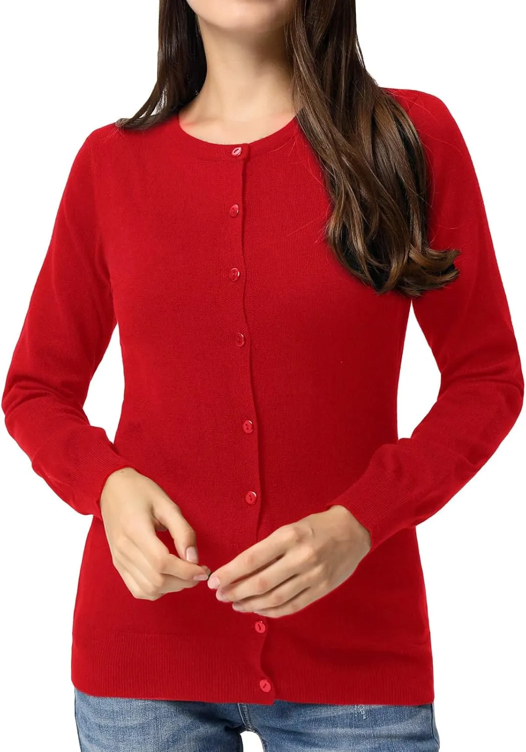 GRACE KARIN Women's Long Sleeve Button Down Crew Neck Classic Sweater Knit Cardigan