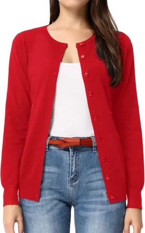 GRACE KARIN Women's Long Sleeve Button Down Crew Neck Classic Sweater Knit Cardigan