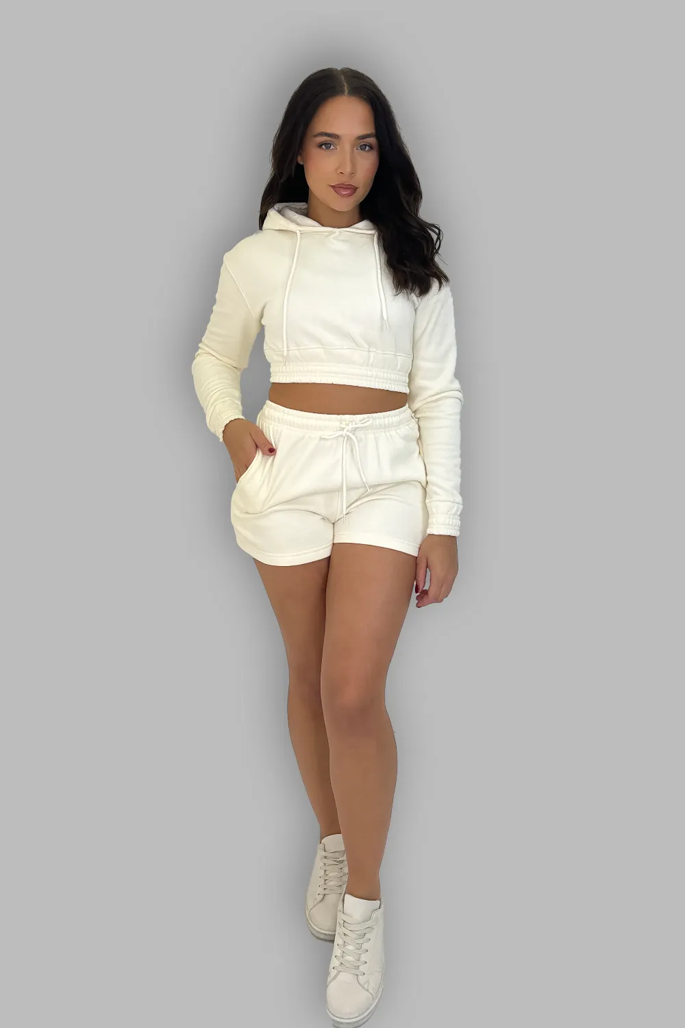 Hooded Cropped Sweatshirt and Shorts Co-Ord Set