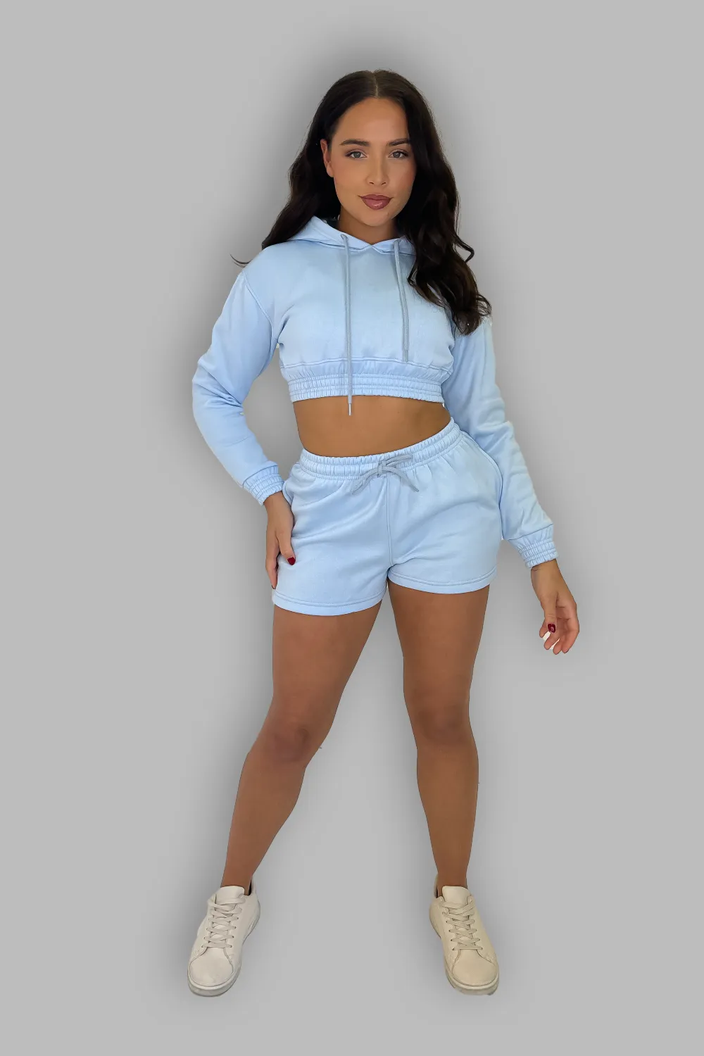 Hooded Cropped Sweatshirt and Shorts Co-Ord Set