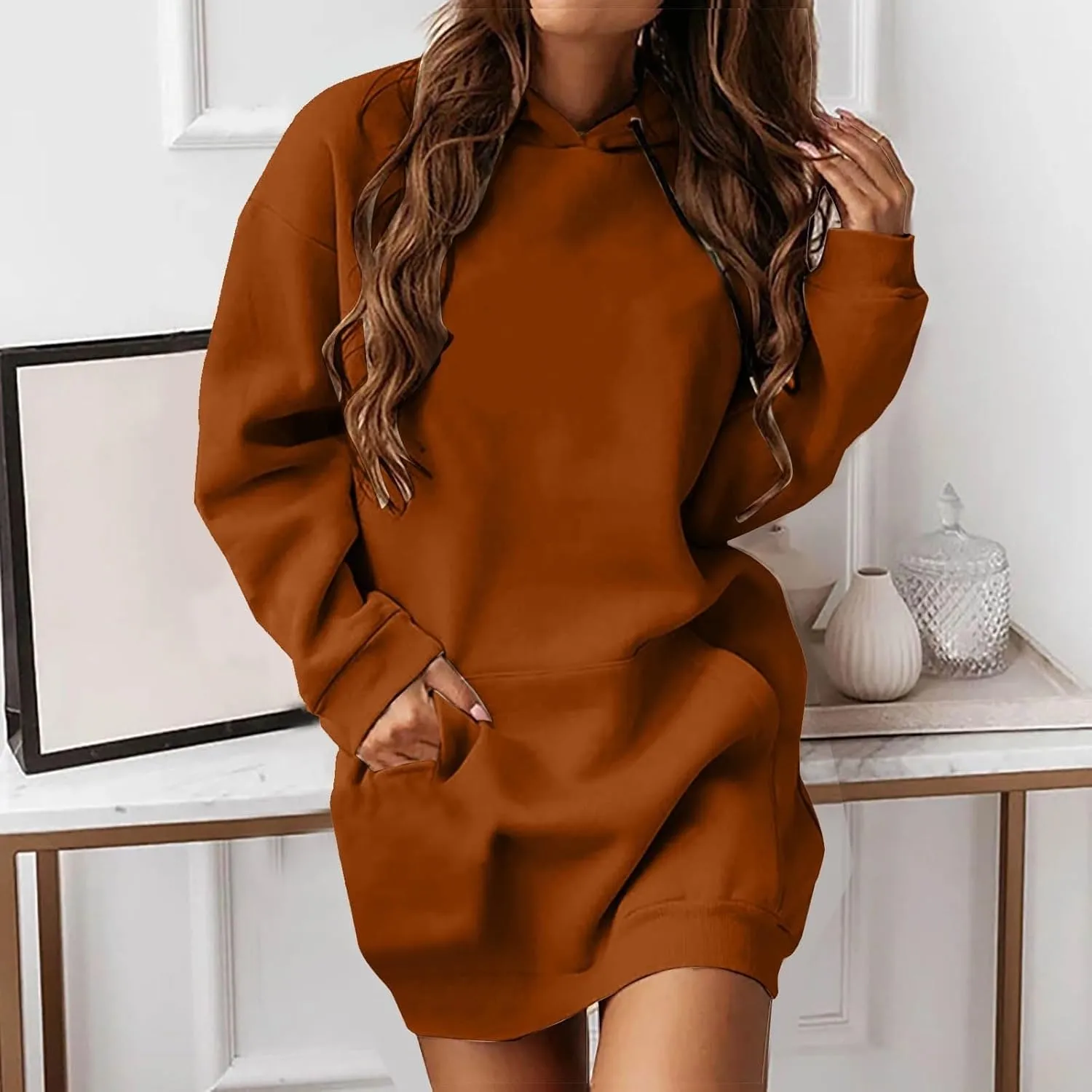 Hoodie Dress for Women 2025 Plus Size Trendy Comfy Long Sleeve Spring Sweatshirts Casual Cute Pullover with Pockets