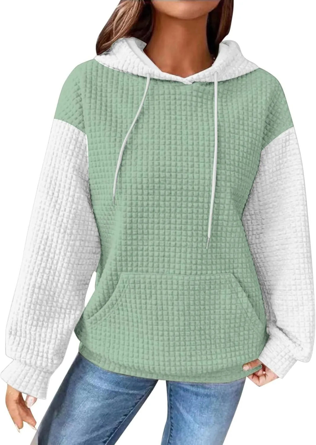 Lastesso Fall Clothes for Women 2024 Long Sleeve Oversized Hooded Pullovers Comfy Waffle Front Pockets Sweatshirts Hoodies