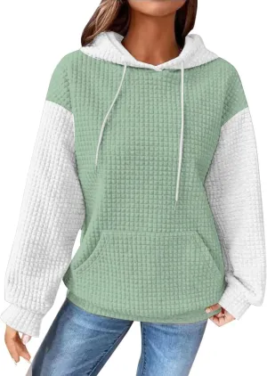Lastesso Fall Clothes for Women 2024 Long Sleeve Oversized Hooded Pullovers Comfy Waffle Front Pockets Sweatshirts Hoodies