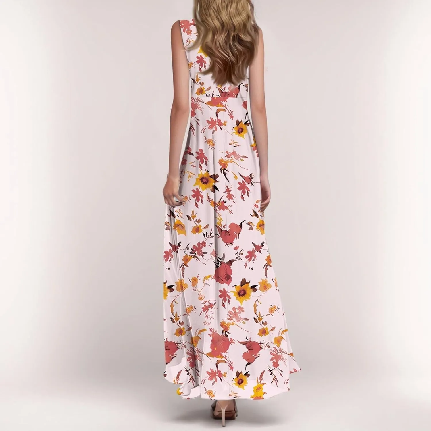 lcyhony Maxi Dresses for Women 2025 Casual Summer Sleeveless V Neck Floral Dress Y2k Loose fit Flowy Beach Vacation Sundress