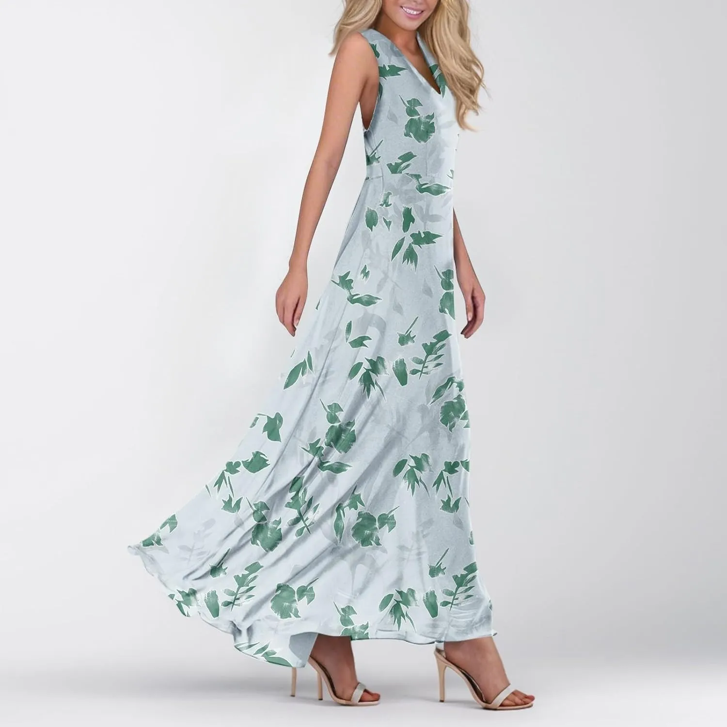 lcyhony Maxi Dresses for Women 2025 Casual Summer Sleeveless V Neck Floral Dress Y2k Loose fit Flowy Beach Vacation Sundress